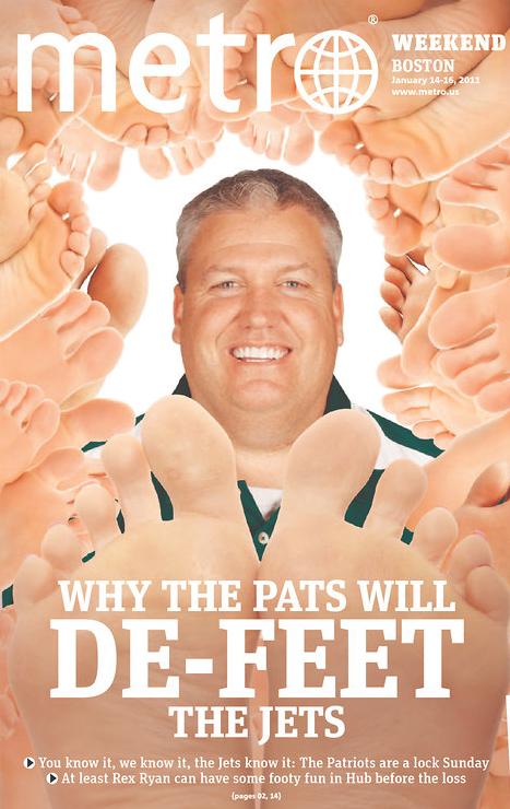 Rex Ryan Surrounded by Feet on Front Page of Boston Metro