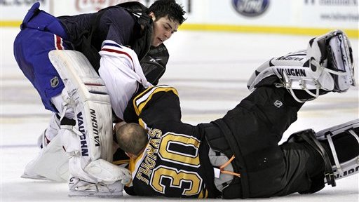 Tim Thomas' First Fight a Hit With Resident Brawler Shawn Thornton, Even If It 'Didn't Go as Planned'