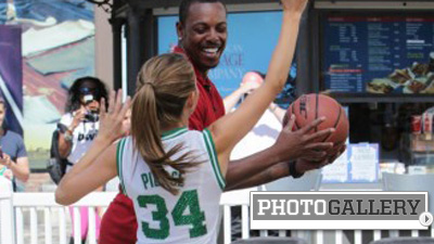 Paul Pierce, Maria Menounos Play Pick-Up Basketball Together on Set of 'Extra TV' (Photos)