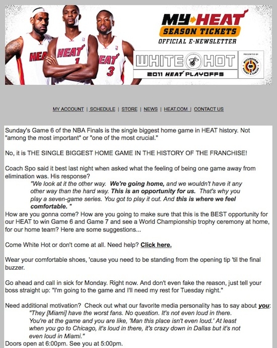 Miami Heat Send Email Asking Fans to Cheer, Not Leave Early for NBA Finals