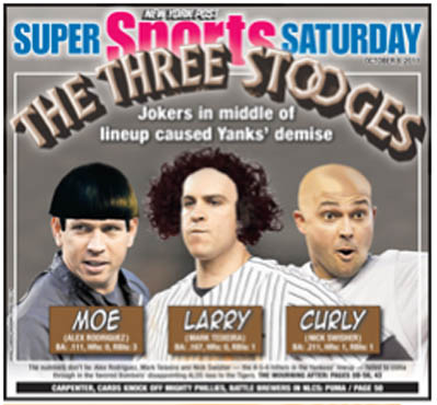 Alex Rodriguez, Mark Teixeira and Nick Swisher Appear as Three Stooges on New York Post Back Page