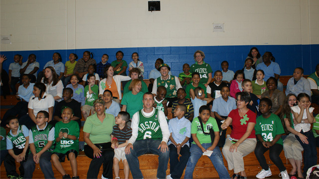 Students at Joseph Lee School in Dorchester Present Lucky the Leprechaun Mosaic to Boston Celtics (Photos)