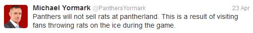 Florida Panthers COO Michael Yormark Acts Like Twitter Czar in Calling Out Fans After Decision to Ban Rats
