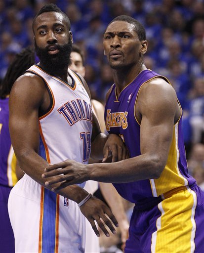 Metta World Peace, James Harden Get Caught on Arena Kiss Cam (Caption Contest)