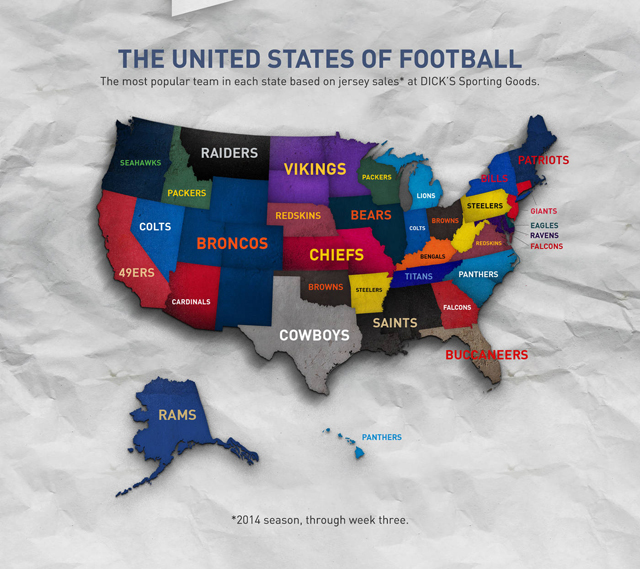 NFL Team By State Based On Jersey Sales 