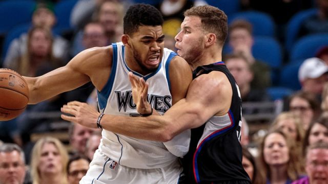 Los Angeles Clippers forward Blake Griffin and Minnesota Timberwolves forward Karl-Anthony Towns