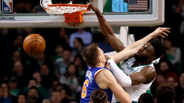 Boston Celtics forward Jaylen Brown and New York Knicks forward Kristaps Porzingis