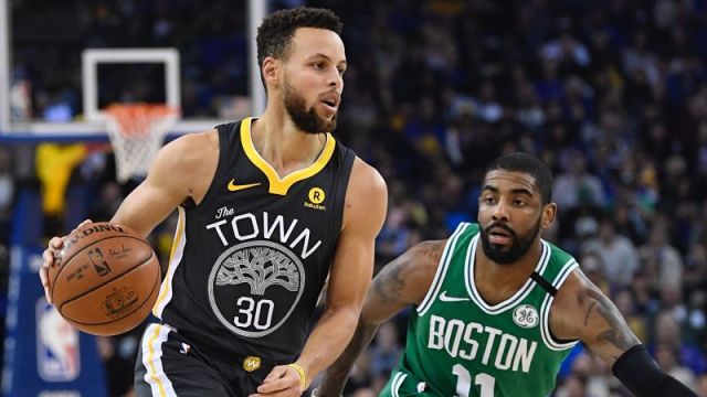 Golden State Warriors guard Steph Curry and Boston Celtics guard Kyrie Irving