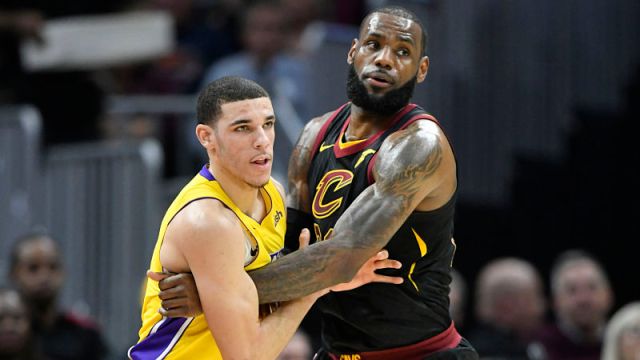 Los Angeles Lakers point guard Lonzo Ball and Cleveland Cavaliers forward LeBron James