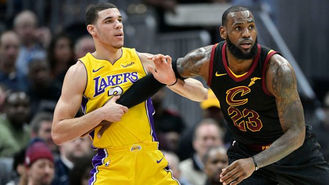 Los Angeles Lakers guard Lonzo Ball and Cleveland Cavaliers forward LeBron James
