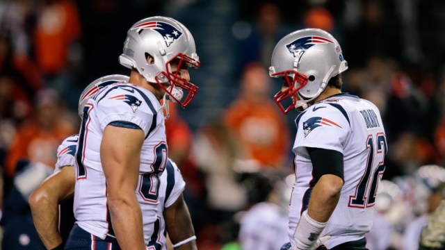 Former New England Patriots tight end Rob Gronkowski and quarterback Tom Brady