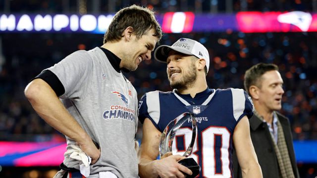 New England Patriots quarterback Tom Brady and wide receiver Danny Amendola