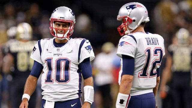 New England Patriots quarterback Tom Brady and San Francisco 49ers quarterback Jimmy Garoppolo