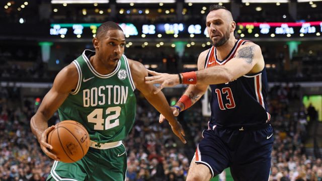 Boston Celtics forward Al Horford and Washington Wizards center Marcin Gortat