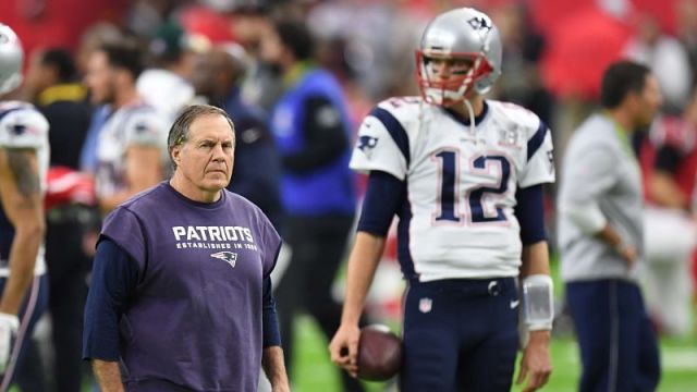 New England Patriots head coach Bill Belichick and Tampa Bay Buccaneers Quarterback Tom Brady