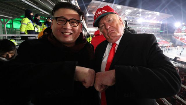 Donald Trump and Kim Jong Un impersonators at Winter Olympics