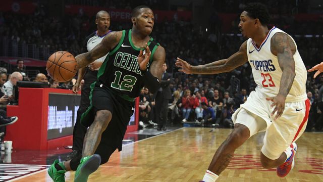 Boston Celtics guard Terry Rozier and Los Angeles Clippers guard Lou Williams