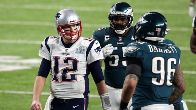 New England Patriots quarterback Tom Brady and Philadelphia Eagles defensive end Derek Barnett