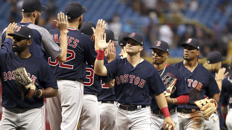 Here's How Red Sox Outfield Celebrated Boston's First Win Of 2018 ...