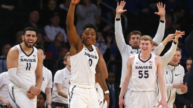Xavier Musketeers forwards Kerem Kanter and Tyrique Jones and guard J.P. Macura
