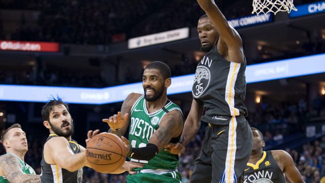 Boston Celtics guard Kyrie Irving and Golden State Warriors forward Kevin Durant