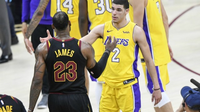 Cleveland Cavaliers forward LeBron James and Los Angeles Lakers guard Lonzo Ball
