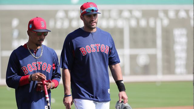 Boston Red Sox outfielders Mookie Betts and J.D. Martinez