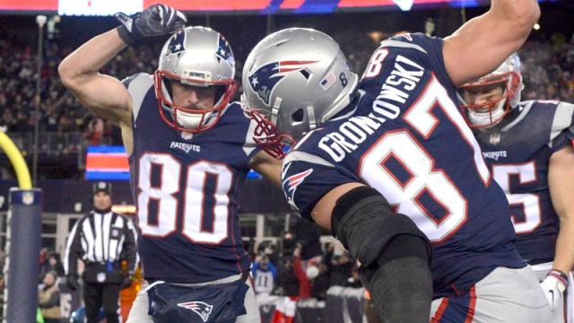 New England Patriots tight end Rob Gronkowski and Miami Dolphins wide receiver Danny Amendola