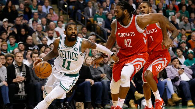 Boston Celtics point guard Kyrie Irving and Houston Rockets center Nene