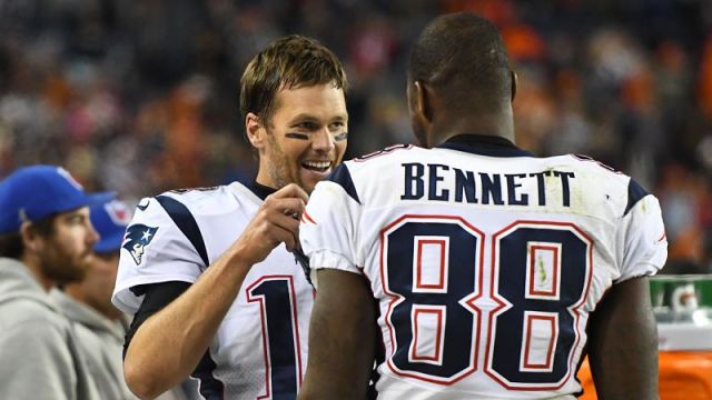 New England Patriots quarterback Tom Brady and Martellus Bennett