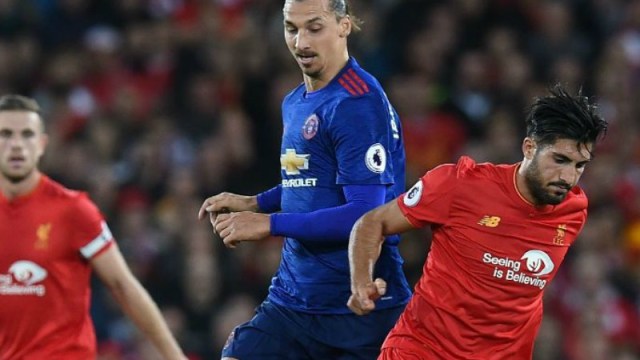 Manchester United's Zlatan Ibrahimovic and Liverpool's Emre Can