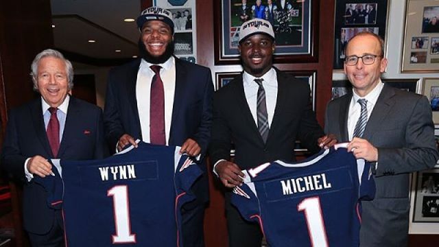New England Patriots offensive lineman Isaiah Wynn and running back Sony Michel