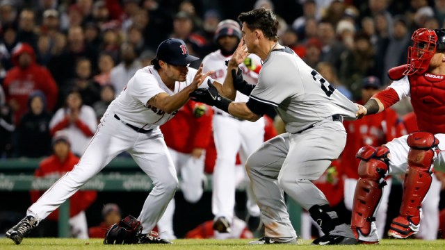 Boston Red Sox Relief Pitcher Joe Kelly And New York Yankees Infielder Tyler Austin