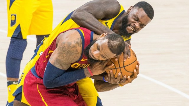 Indiana Pacers guard Lance Stephenson and Cleveland Cavaliers forward LeBron James