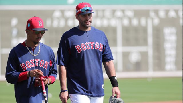 Boston Red Sox outfielders Mookie Betts and J.D. Martinez