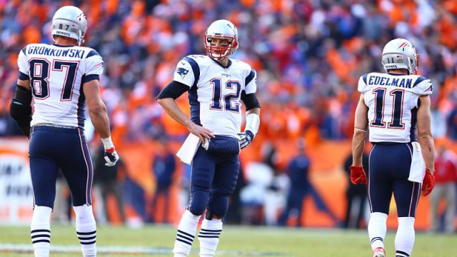 New England Patriots tight end Rob Gronkowski, quarterback Tom Brady and wide receiver Julian Edelman