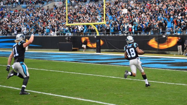 Carolina Panthers wide receivers Brenton Bersin and Damiere Byrd
