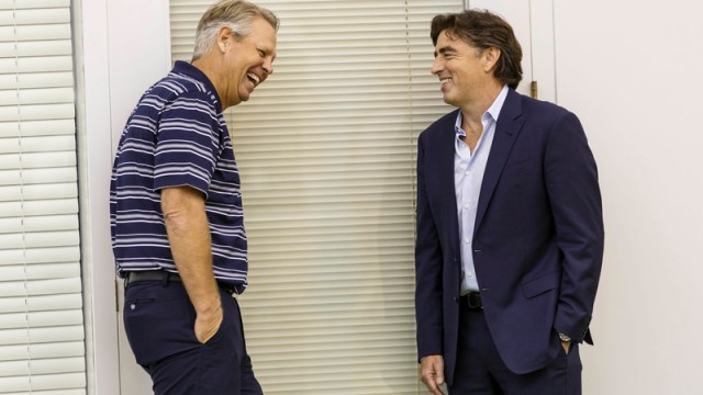 Danny Ainge and Wyc Grousbeck share a laugh