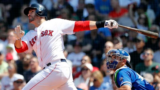 Boston Red Sox designated hitter J.D. Martinez and Toronto Blue Jays catcher Luke Maile