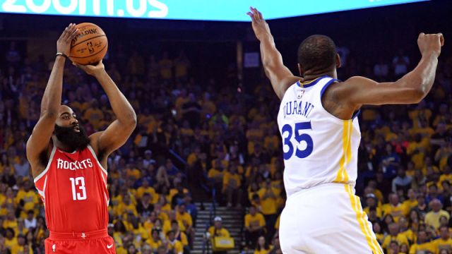 Houston Rockets guard James Harden and Golden State Warriors forward Kevin Durant
