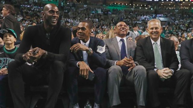 Kevin Garnett, New Orleans Pelicans guard Rajon Rondo, Los Angeles Clippers coach Doc Rivers and Boston Celtics president of basketball operations Danny Ainge