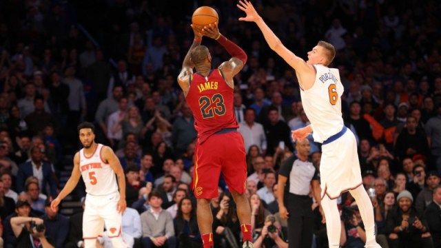 leveland Cavaliers small forward LeBron James and New York Knicks power forward Kristaps Porzingis