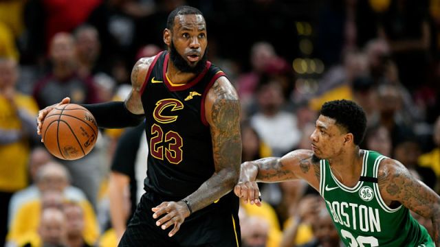 Cleveland Cavaliers forward LeBron James and Boston Celtics guard Marcus Smart