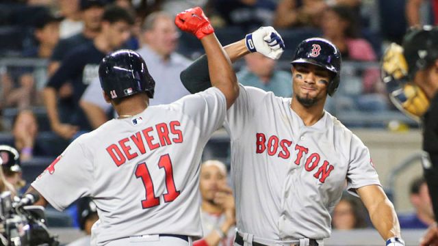 Boston Red Sox third baseman Rafael Devers and shortstop Xander Bogaerts