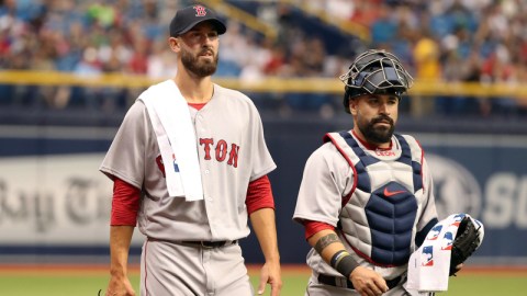 Boston Red Sox Starting Pitcher Rick Porcello And Catcher Sandy Leon