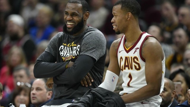 Cleveland Cavaliers forward LeBRon James and guard Rodney Hood (right)
