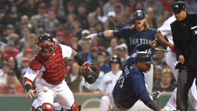 Boston Red Sox Catcher Christian Vazquez And Seattle Mariners Designated Hitter Nelson Cruz