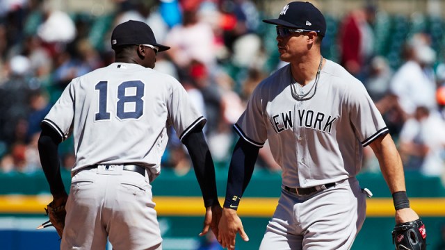 New York Yankees Shortstop Didi Gregorius And Left Fielder Giancarlo Stanton