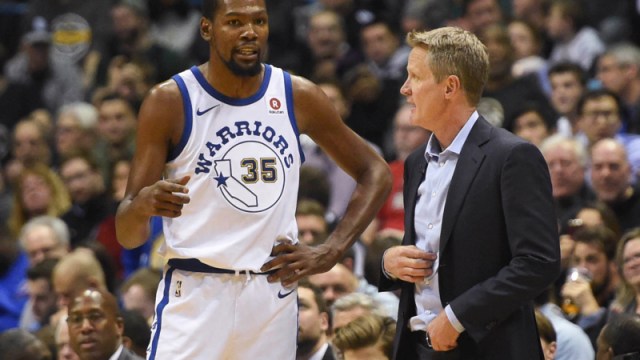 Golden State Warriors forward Kevin Durant and head coach Steve Kerr