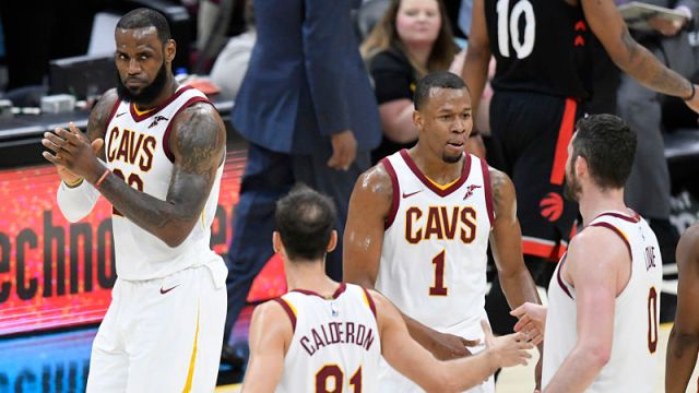 Cleveland Cavaliers forwards LeBron James and Rodney Hood